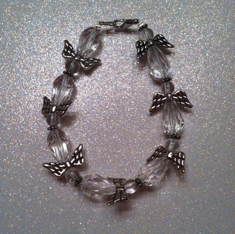 Large Wing Angel Beaded Sparkle Bracelet Blue Crystal Purple Ready to Ship Free Shipping
