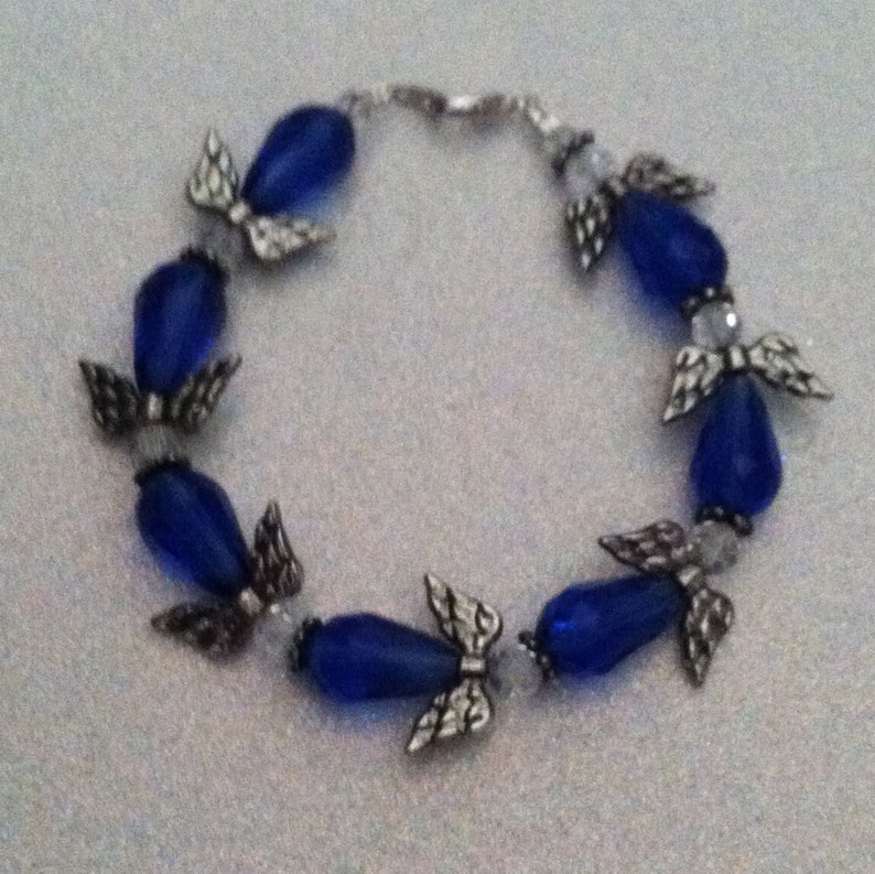 Large Wing Angel Beaded Sparkle Bracelet Blue Crystal Purple Ready to Ship Free Shipping
