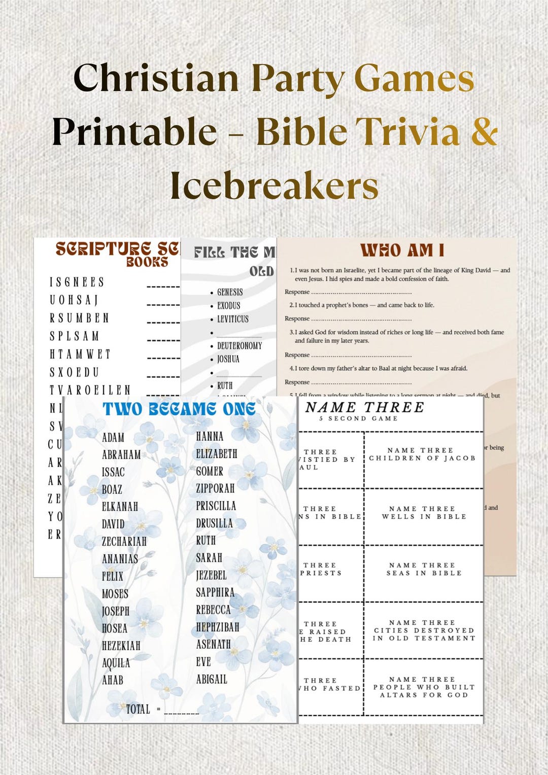 Scripture Man Game Bible Games Printable Bundle | Christian Party Games | Bible Trivia ...