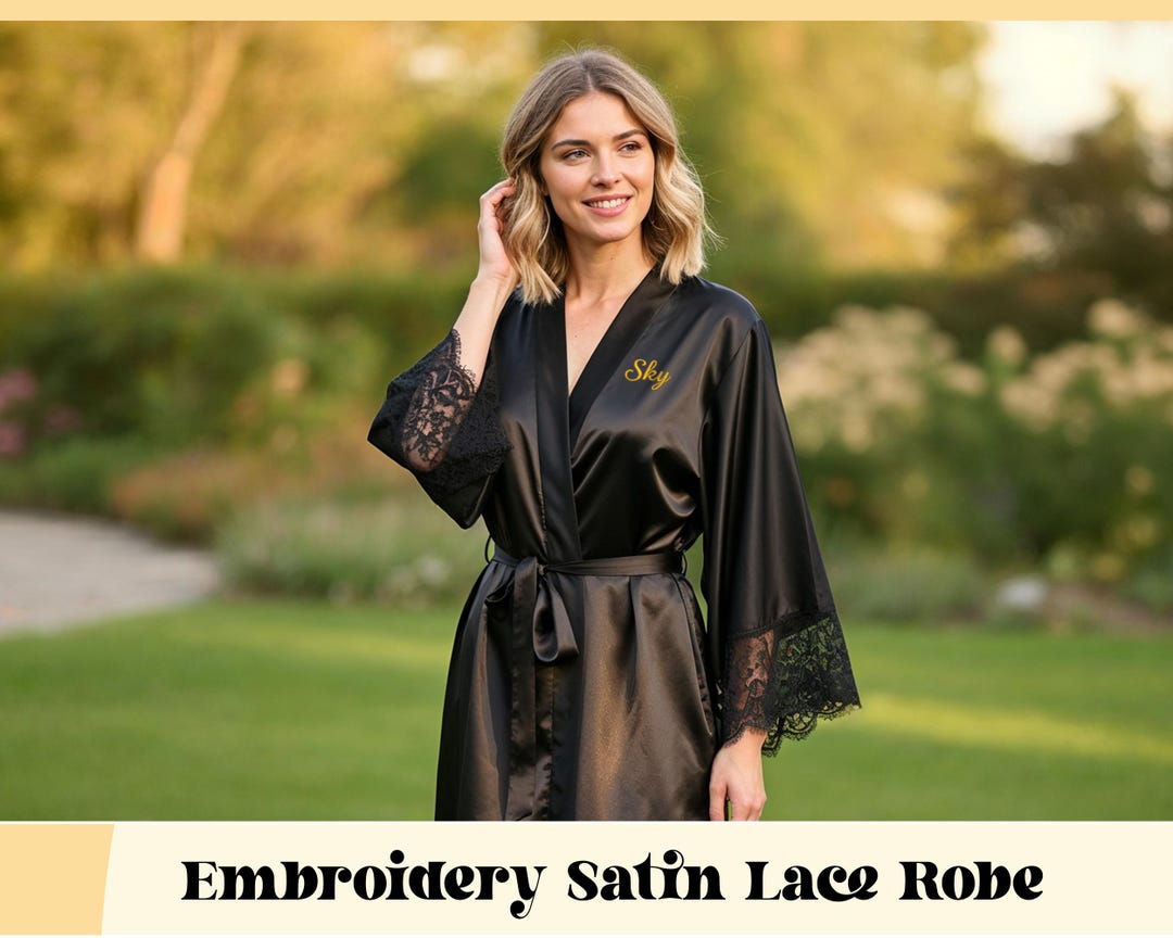 Embroidered Satin Lace Robe for Bride | Custom Bridal Dressing Gown ...