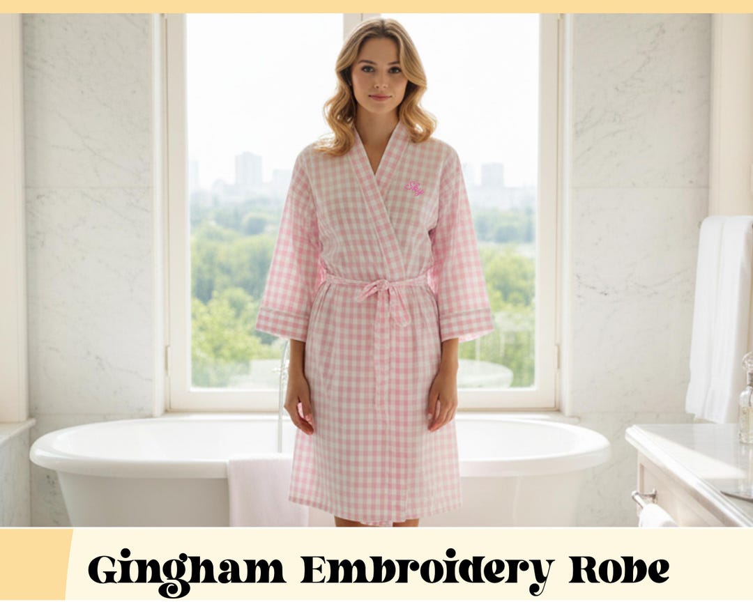 Gingham Robe Embroidered Gingham Robe, Custom Bridal Party Loungewear - Etsy