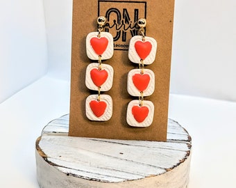Valentine's heart Earrings / Red and White earrings / lightweight earrings / hypoallergenic posts / traditional valentine's style
