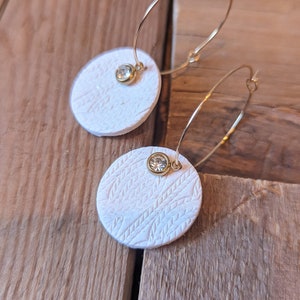 Ivory Cableknit Hoop Earrings / Boho / Lightweight Polymer earrings / Neutral accessories / Sweater weather / Fall / winter accessories