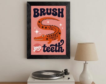 Brush Your Teeth Wall Art, Playful Dental Reminder, Kids Bathroom Decor