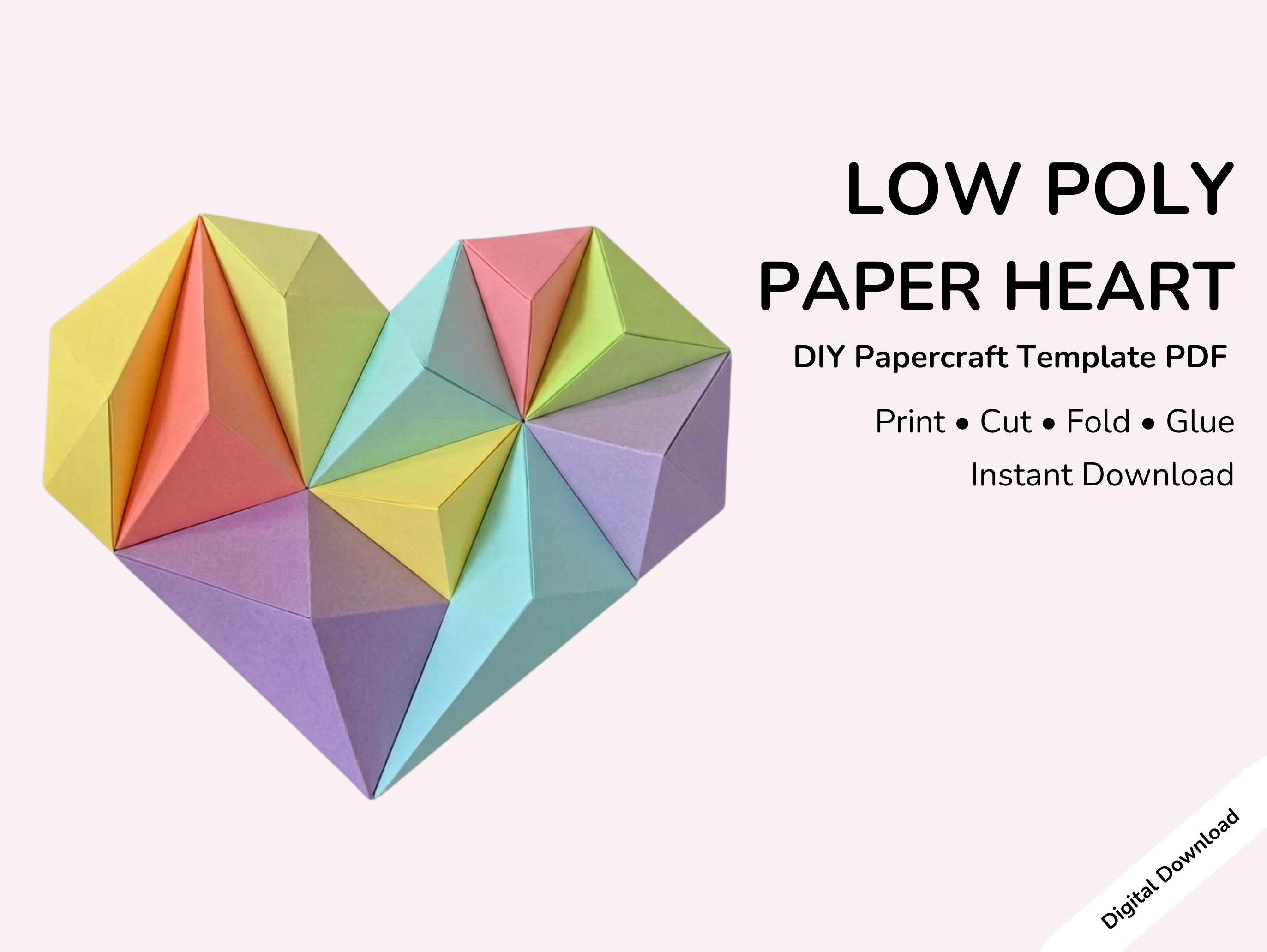 Low Poly Heart Papercraft Template, 3D Paper Heart DIY, Printable PDF ...
