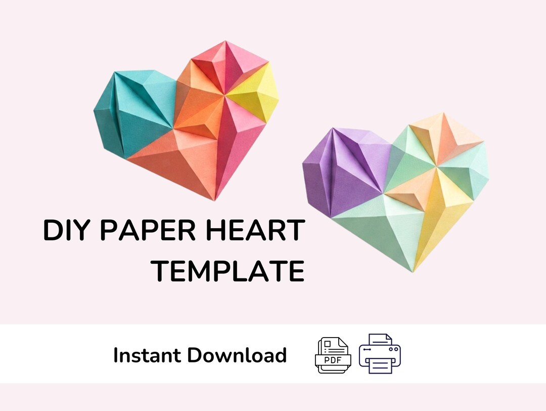 Low Poly Heart Papercraft Template, 3D Paper Sculpture DIY Craft (PDF ...