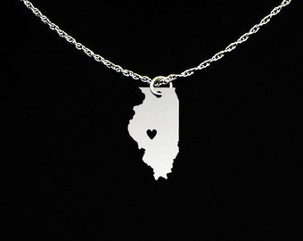 Illinois Necklace - State Jewelry - Illinois Gift - Illinois Jewelry - Sterling Silver