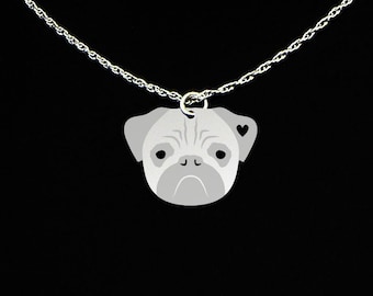 Pug Necklace, Pug Jewelry, Pug Gift, Sterling Silver, Dog Memorial Gift, Dog Loss Charm, Dog Sympathy Pendant