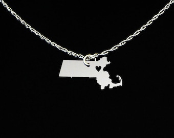 Massachusetts Necklace - Massachusetts Jewelry - Massachusetts Gift - Christmas Gift - Sterling Silver