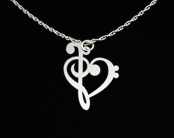 Music Note Necklace - Music Necklace - Music Gift - Bass Clef Necklace - Treble Clef Necklace - Music Jewelry - Sterling Silver