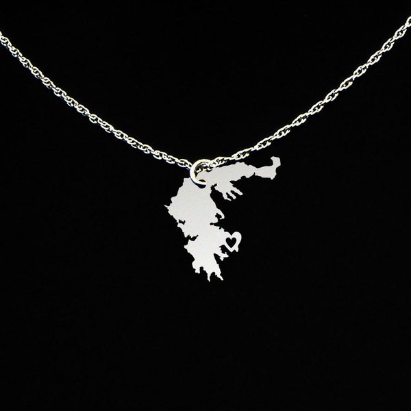 Greece Necklace - Country Necklace - Greece Jewelry - Greece Gift - Sterling Silver