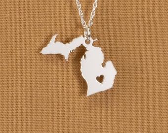 Michigan Necklace - Michigan Jewelry - Michigan Gift - Sterling Silver