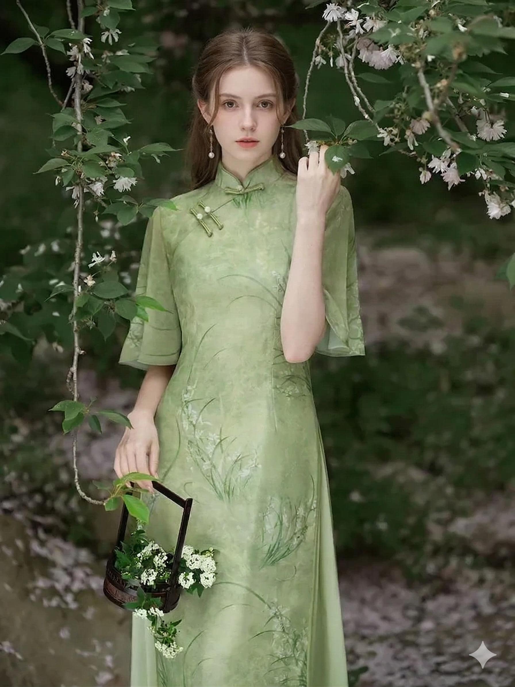 green emerald velvet dress Green Embroidery Women's Classic Chinese Style Hanfu Dress Full Set –  LolitaInside main image 1