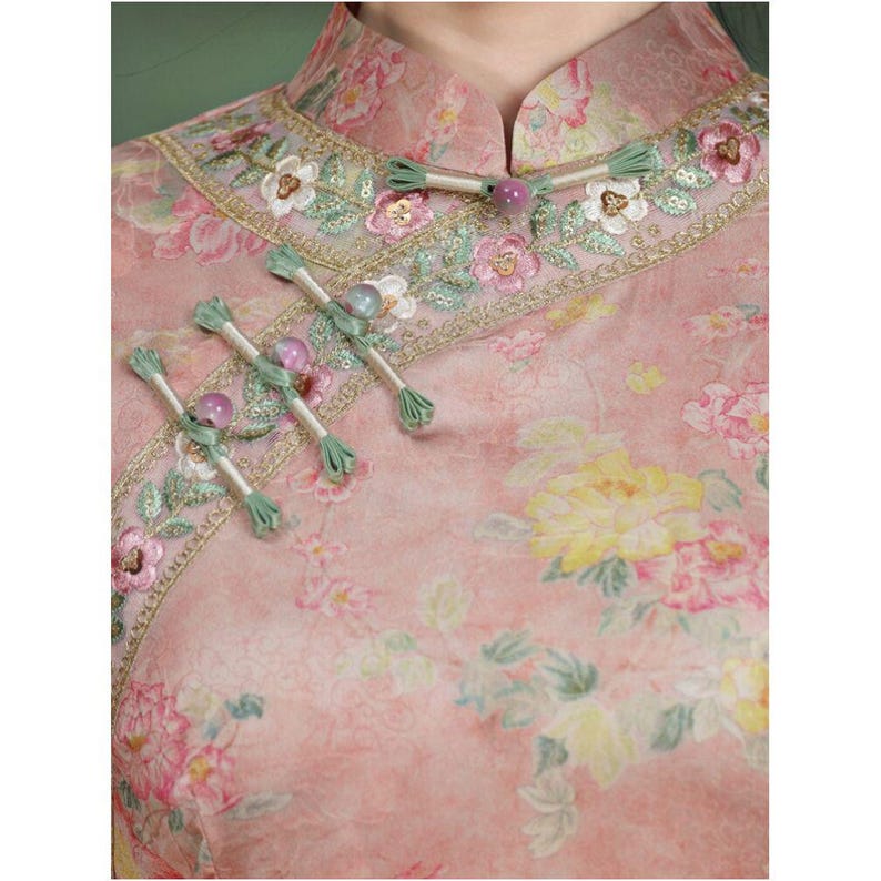 Pink cheongsam dress long style suitable for middle aged mothers 2026 new style new Chinese style youthful style pink modified pink image 5