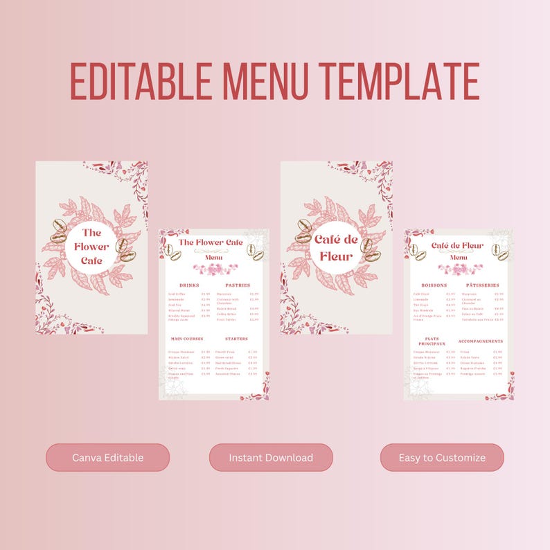 Lunch Menu Customisation Editable Cafe Menu Template | Canva Restaurant Design (instant Download ...