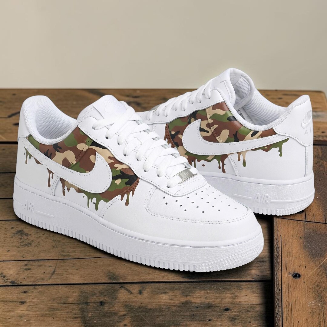 Custom Camouflage Drip AF1 Sneakers, Hand-painted Camo Drip Design ...