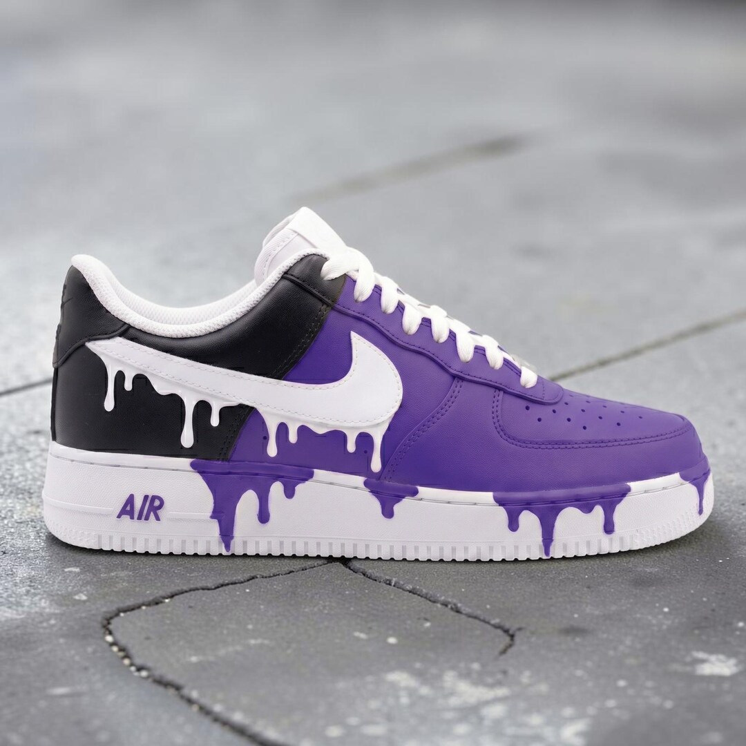 Custom Two-tone Color Drip Af1 Sneaker, Black Purple Af1 Shoes, Durable ...