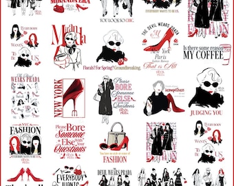 Paquete de imágenes PNG de El diablo viste de Prada, citas de Miranda Priestly, imágenes prediseñadas de moda (descarga digital)