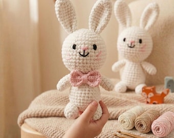 Patrón de conejito amigurumi, conejo de ganchillo en PDF, patrón de ganchillo para regalo de baby shower, decoración infantil DIY, tutorial de conejito de peluche, patrón en inglés