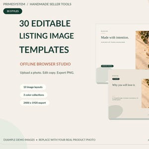 30 Etsy Listing Photo Templates | Handmade Product Image Editor (Offline HTML + PNG)