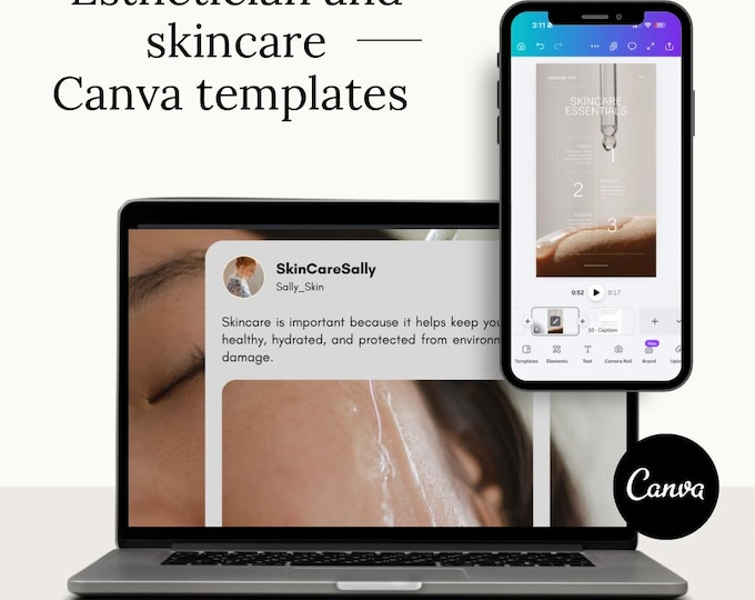 Esthetician Instagram Templates | 68 Skincare Posts + Captions | Canva Editable Content Kit