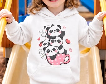 Panda Stack Toddler Hoodie | Kawaii Animal Fleece Jumper, Cozy Kids Sweatshirt
