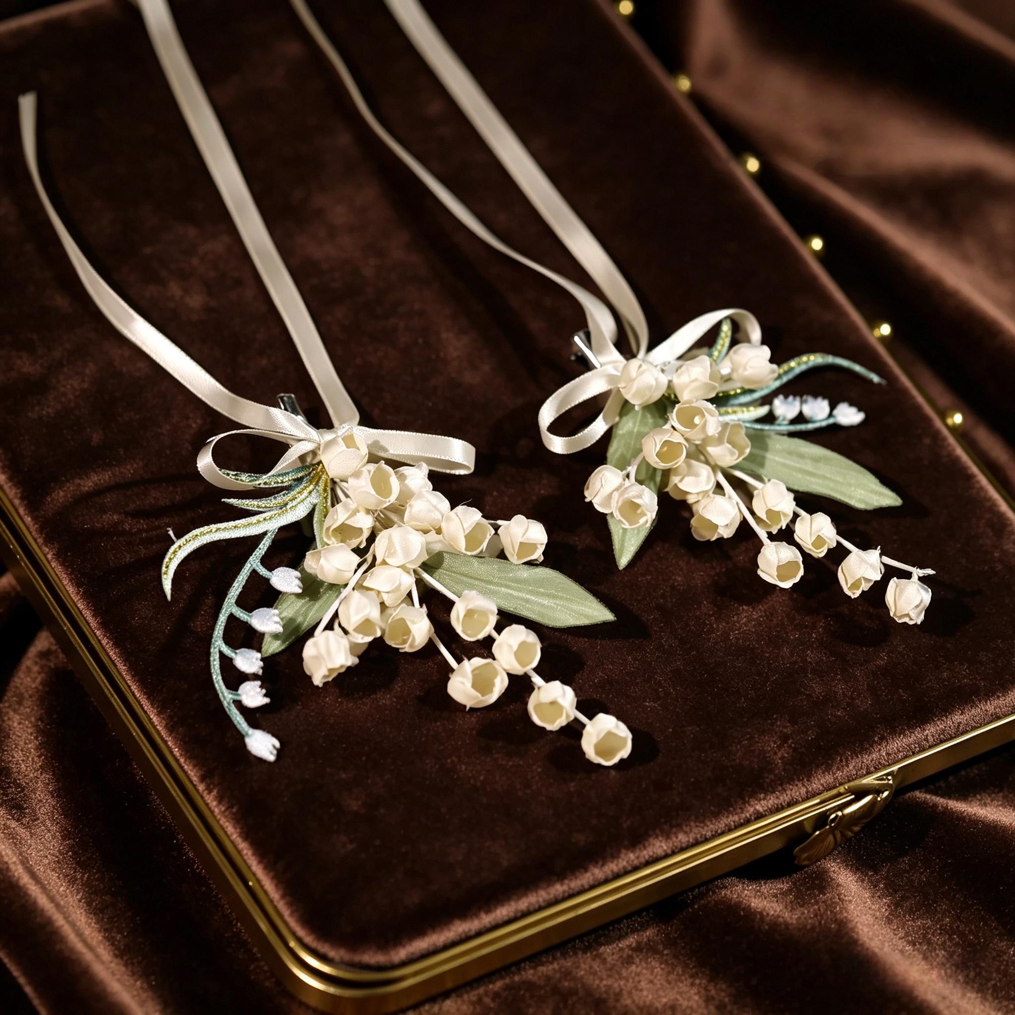 Vintage Lily of the Valley Gold Tone Floral Barrette Lavender Hair Clip Amazon.com: 1PC Gold Lily of The Valley Flower Hair Clips  main image 4