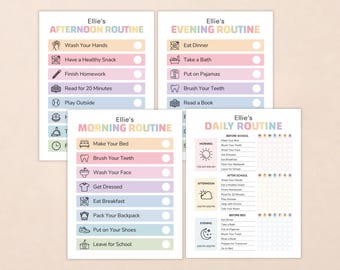 Kids Daily Routine Checklist | Editable School Day Checklist | Morning, After School & Evening | Canva Template