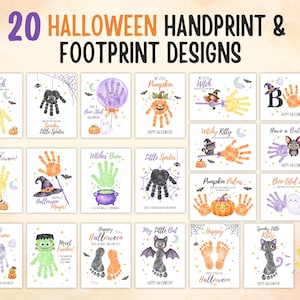 Halloween-Bastelset mit Hand- und Fußabdrücken, 20 Aquarellmotive, druckbare PDF-Vorlage für Vorschulkinder, A4 & US Letter