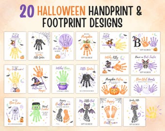 Halloween Handprint Footprint Craft Bundle, 20 Watercolor Designs, Preschool Printable PDF, A4 & US Letter
