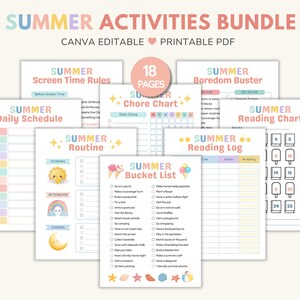 Zomeractiviteitenbundel voor kinderen | Bewerkbare zomerroutinekit | Afdrukbare zomerplanner | Canva-pdf