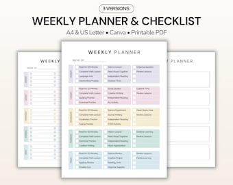 Editable Weekly Checklist | To Do List | Homeschool Planner | Student Organizer | Canva Template | Printable PDF