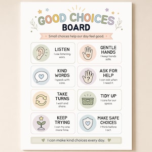 Good Choices Board | Kids Behavior Chart Printable | Positive Behavior Poster | Visual Rules for Home & Classroom