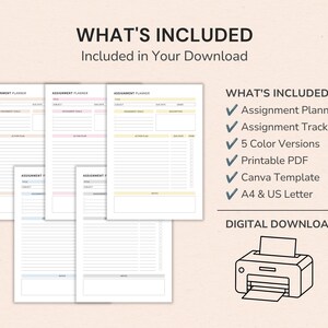 Academic Planner printable including assignment planner, homework tracker, due date tracker, and student organizer for school success.