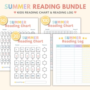 Summer Reading Log Printable Kids Reading Challenge Summer Reading Chart Canva Editable Reward Chart 25 50 100 Book Tracker PDF A4 US Letter