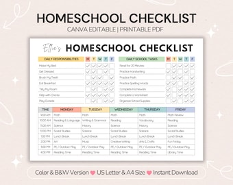 Editable Homeschool Checklist | Printable Student Planner | Daily Schedule | Schoolday Routine (Canva PDF Download)