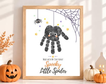 Halloween-handavtryckspyssel för barn, läskig liten spindel utskrivbar, förskoleaktivitet, A4 och amerikansk bokstav PDF