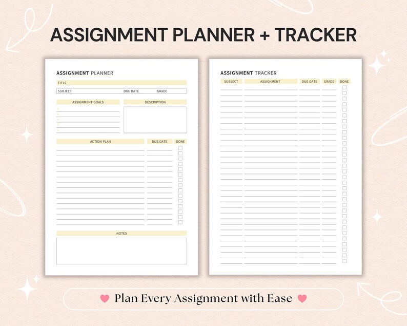 Student Planner printable featuring assignment planner, homework tracker, study planner, and editable Canva template for academic organization.