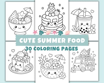 子供向け夏食べ物ぬりえ：かわいい幼児向けアクティビティ（デジタルダウンロード）