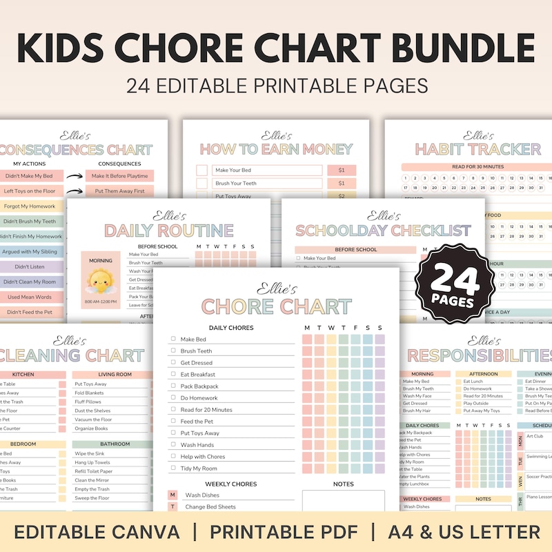 Editable Kid Routine Kids Reward Tracker - Etsy
