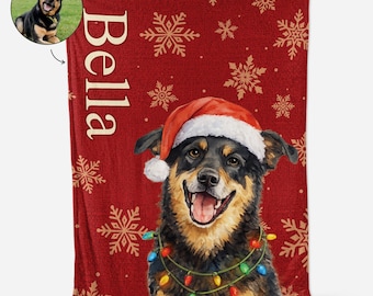 Personalized Pet Photo Blanket, Custom Dog Portrait Throw, Christmas Gift for Pet Owners