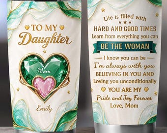 Personalized Mom To Daughter 3D Tumbler, Custom Emerald Heart Pride Joy Gift