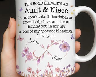 Personalized Aunt Niece Ceramic Mug, Aunt Gift for Niece Friendship Keepsake