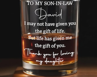 Personalized To my Son In Law Premium Whiskey Glass,Classic Rock Style,Fathers Day Gift For Son From Dad,Birthday Christmas Anniversary Gift