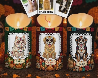 Personalized Sugar Skull Dog LED Candle, Custom Pet Memorial Keepsake Gift