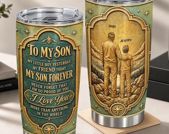 Personalized Dad To Son Vintage Tumbler 20oz, Custom Gold Embossed Birthday Gift