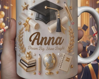 Personalized Dream Big Shine Bright Graduation Ceramic Coffee Mug,Grad Cap &Diploma Cup,Gift for Grad from Family,Christmas Graduation Gift