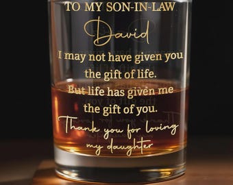 Personalized To My Son In Law Whiskey Glass, Father's Day Gift For Son,Thank You For Loving Custom Rocks Glass, New Dad Gift From Mom