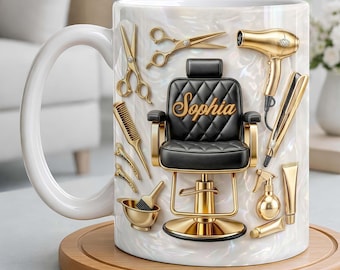 Personalized Hair Stylist Coffee Mug, Custom Name Hairdresser Cup, Barbershop Mug, Beauty Tools Gift for Her, Salon Artist Gift