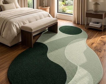 Hand-Tufted Organic Shape Rug – Sage Green Abstract Area Carpet (Custom Sizing)